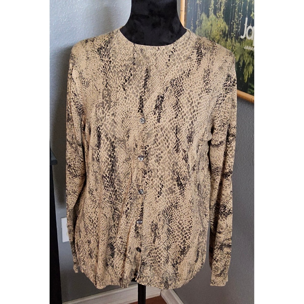 Liz Claiborne Silk Twinset XL Snake Print Cardigan Tank Set 2pc Minimalist